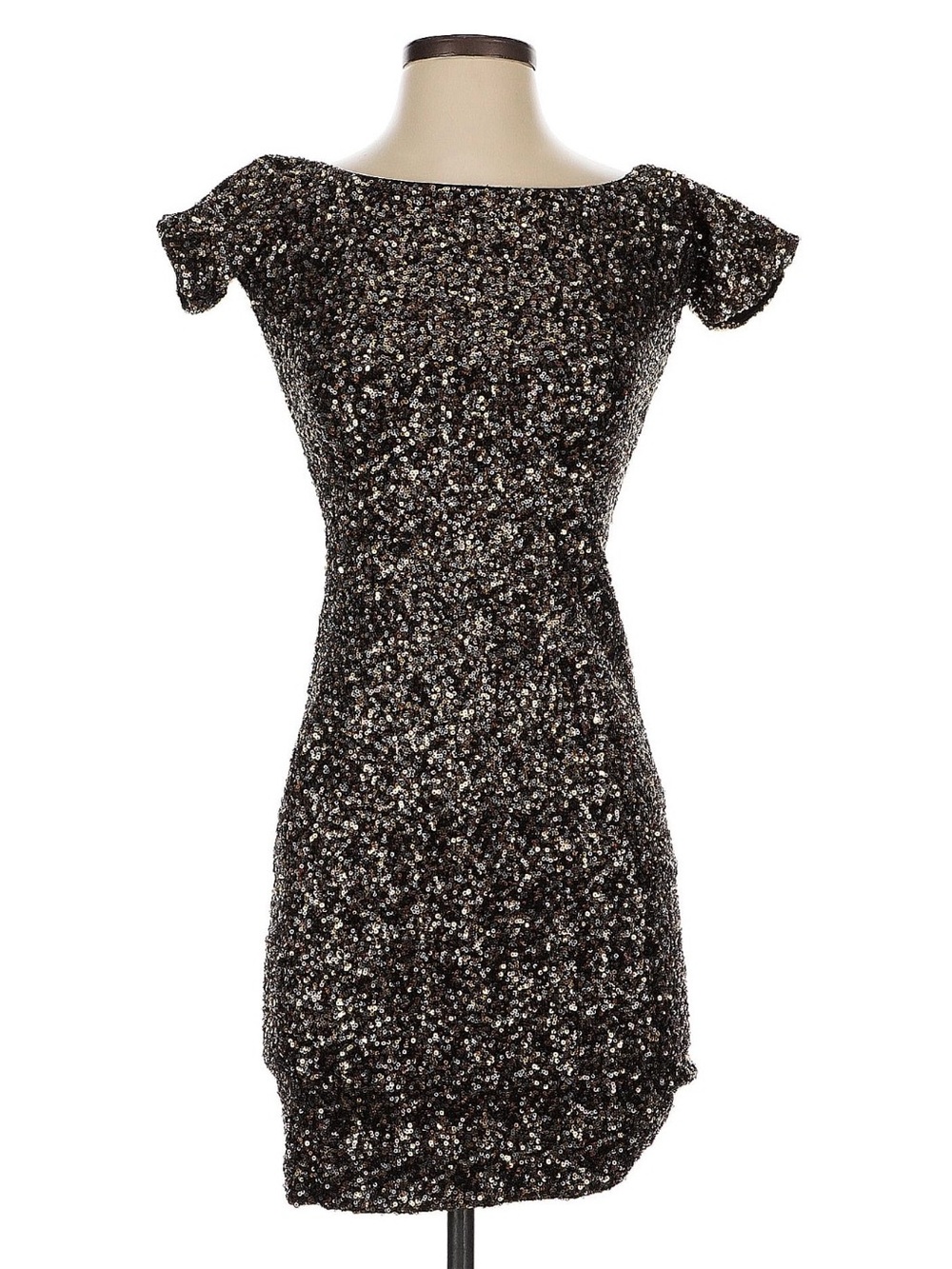 NWOT DRESS THE POPULATION GOLD BLACK SEQUIN MINI DRESS XS SMALL
